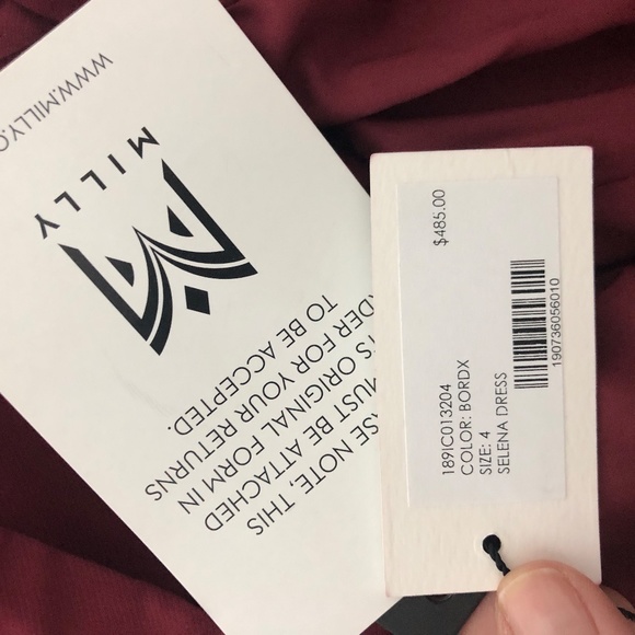 NWT MILLY Italian Cady Bell Sleeve Bordeaux Selene Dress size 4 - Picture 8 of 12
